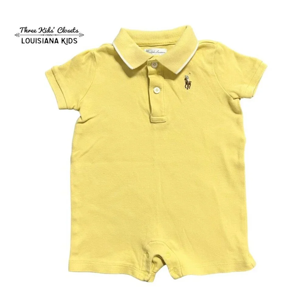 Ralph Lauren 9m Solid Yellow Polo Romper